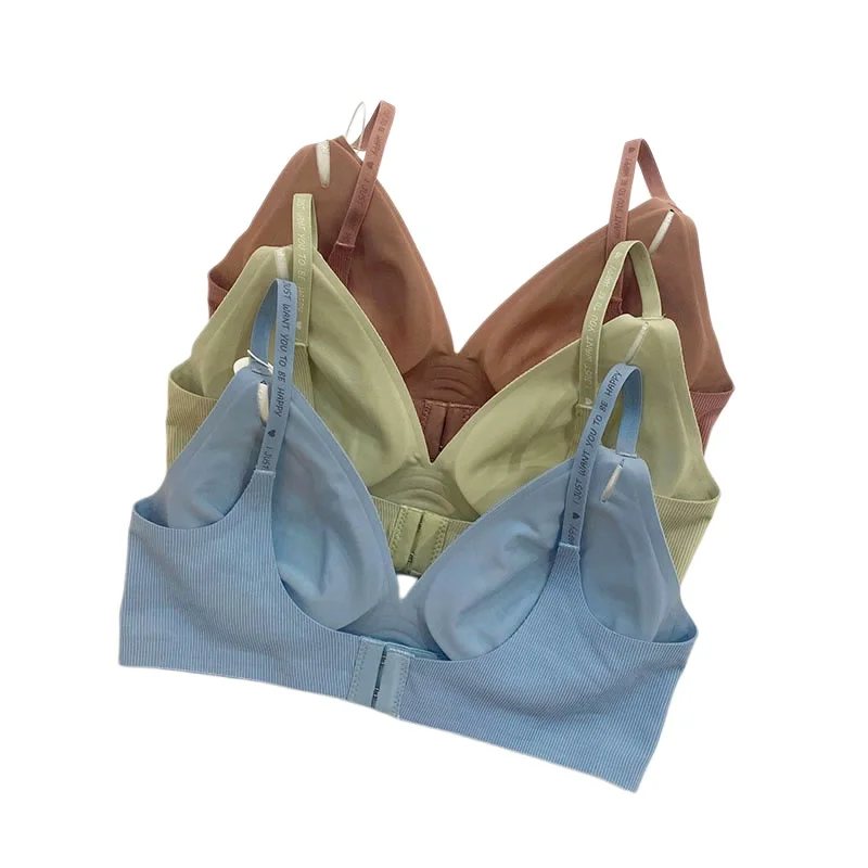 Plunge Non-wire Triangle Cup Bra Women's Invisibale Underwear Letter Straps Ribbed Bralette Sexy Lingerie Sleep Intimates S-XL 5