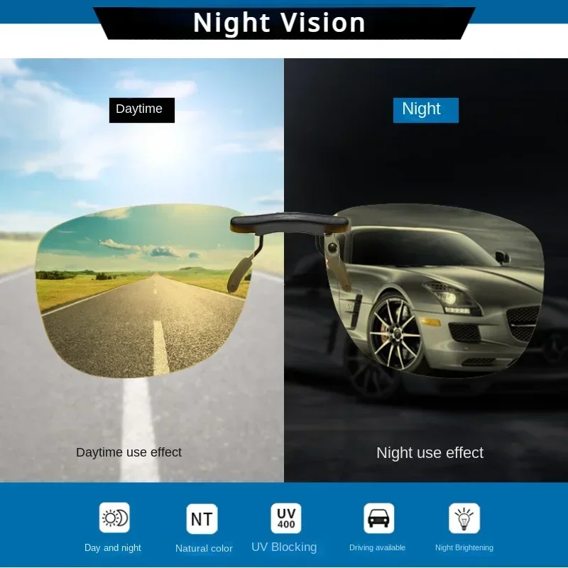 Square Clip on Sunglasses Women Polarized Black Lens UV400 Night Vision Driving Men Goggles Clips Anti Glare Vintage Glasses 4