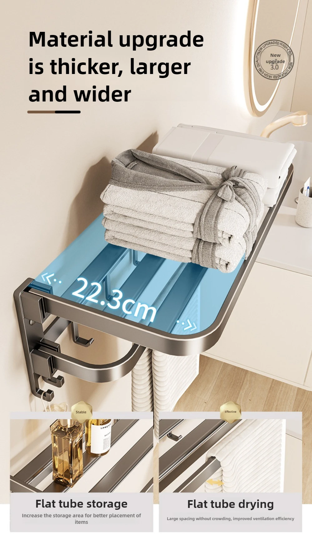 Description Picture 5 of itemCarbon Steel Foldable Towel Rack Gun Grey Bathroom Wall Mounted Tissue Box Organizer Drilling Installation Bath Accessories Set