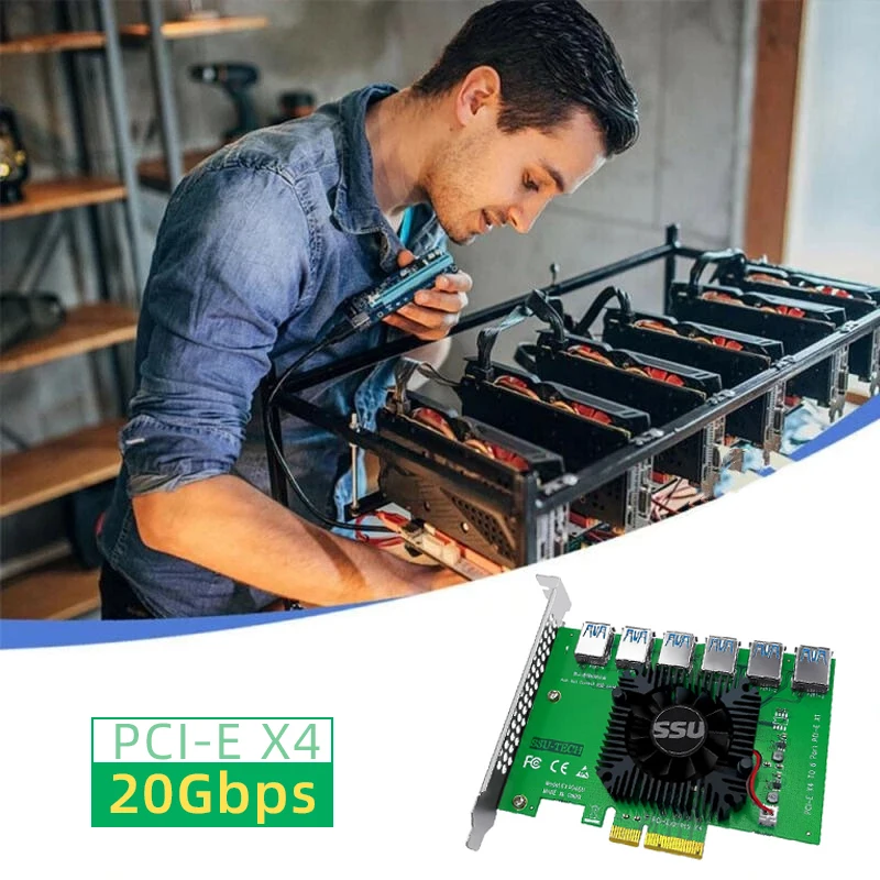 Adattatore Riser PCI-E Da 1 A 4 Slot 16X – Splitter Con Porte USB 3.0 Per Mining Di Criptovalute – Scheda Placcata Oro