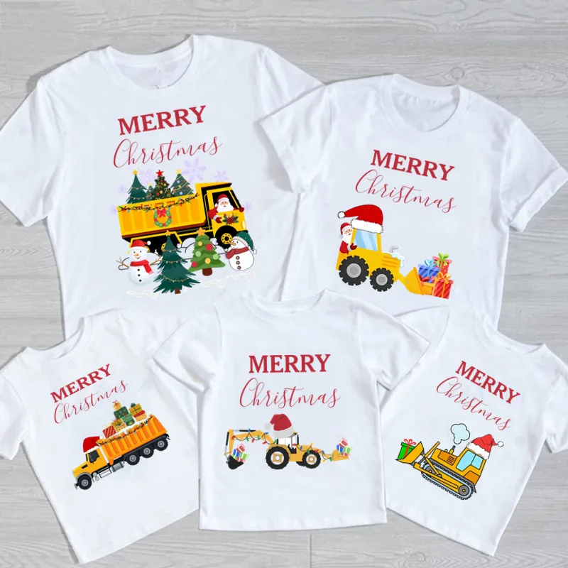 

Christmas Construction Cars Tshirt Family Matching Santa Christmas Holiday Clothes Kids Boy Shirt Party Girl TShirt Outfit