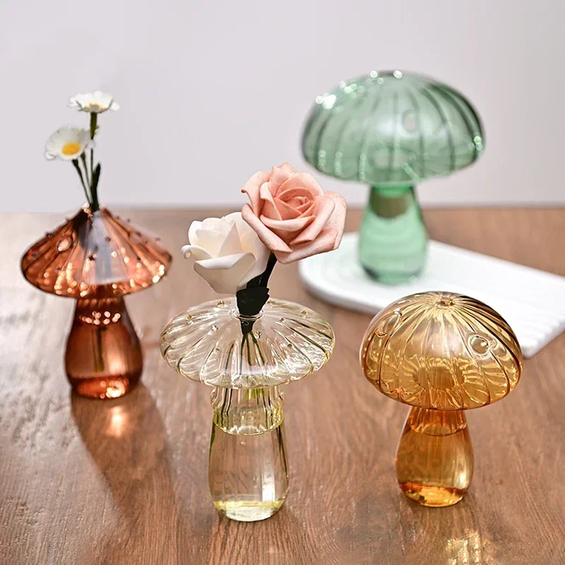 2023 Creative Mushroom Glass Vase Plant Hydroponic Terrarium Art Plant Hydroponic Table Vase Glass Crafts DIY Table Decoration 1