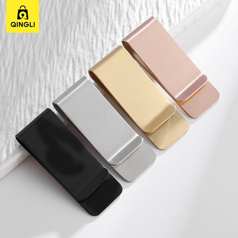 Brushed Metal Cash Clip Wallet Thin Stainless Steel Brass Tie Clip Rose Gold Dollar Cash Clamp Holder Small Money Ticket Clips 2