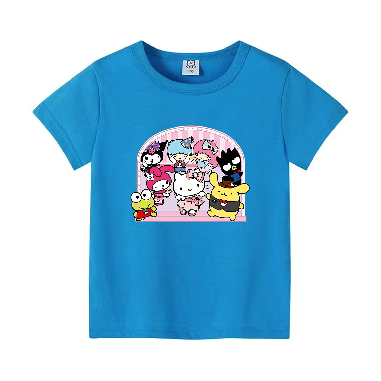 MINISO New Cotton Girls T-Shirts Cartoon Anime Hello Kitty& Friend Print Fashion Streetwear  T Shirt Kids T Shirts Tops Clothing 6