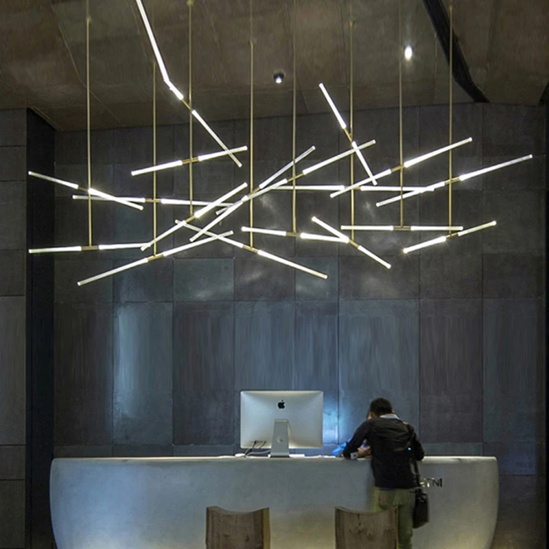 

Modern Line Chandelier Lights Industrial Metal Aluminum Hanging Light Luxury Restaurant Luminaire Suspendu Industrial Lighting