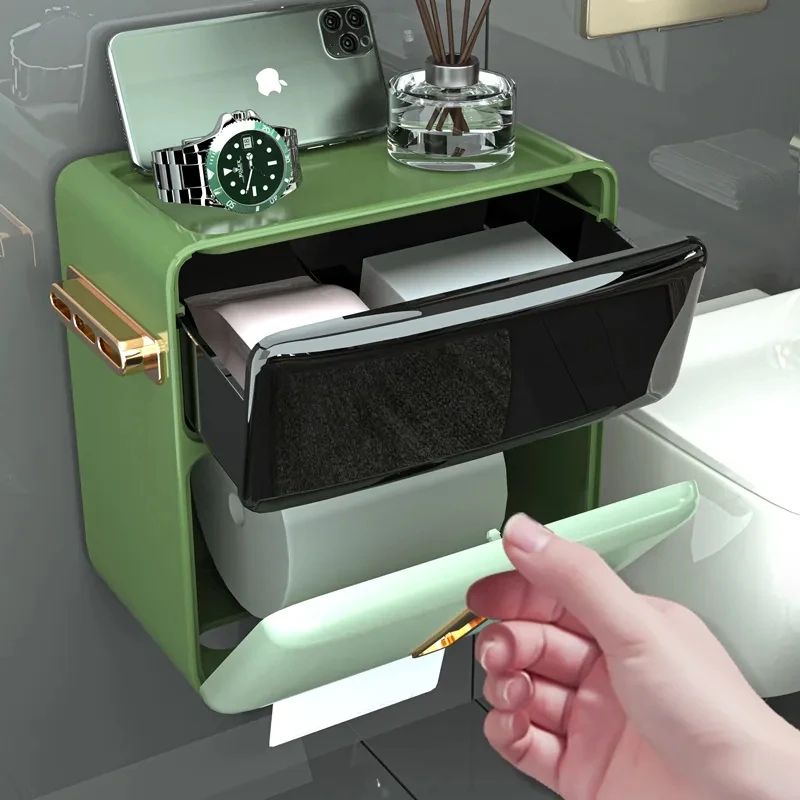 

Waterproof toilet paper wall-mounted punch-free portable toilet paper storage box roll paper rack drawer box bathroom