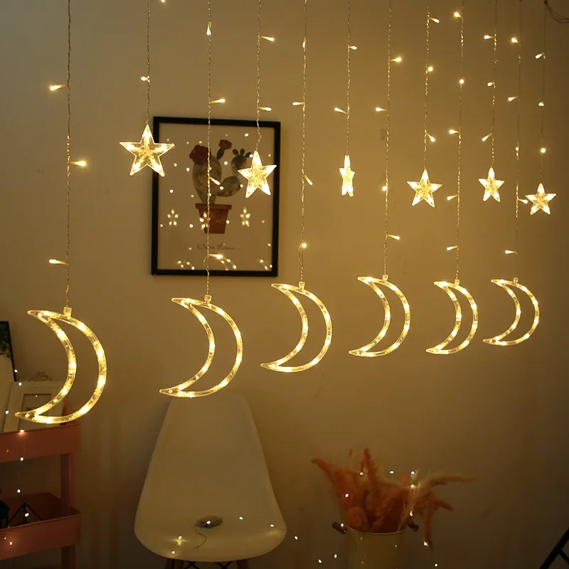 

Eid Mubarak 2023 Star Moon Led String Lights Curtain Lamp Islam Muslim Event Decor Party Garland Ramadan Decoration for Home