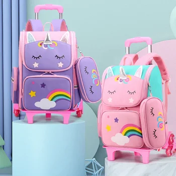Unicorn Wheeled Backpack bag for girls Trolley School Bag with Wheels school Students Backpack Bags Kids Rolling Backpack Bag 1