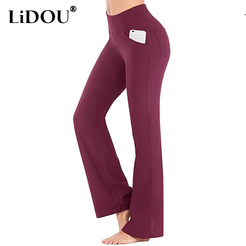 Spring Autumn High Waist Slim Casual Flare Trousers Ladies Streetwear Solid Color Yoga Sweatpants Women's Trend Fashion Pants