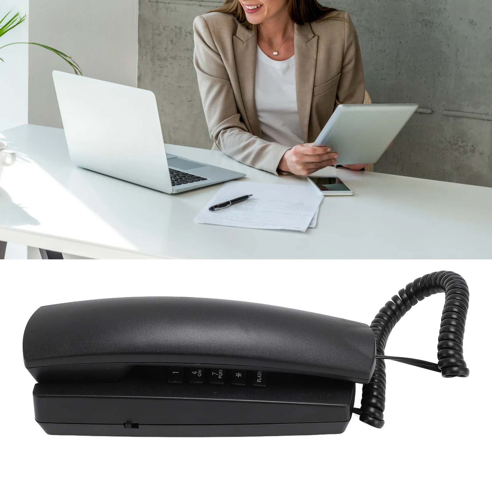 Corded Home Phone Corded Phone ABS Wall Mounted Landline Telephone with Volume Control Mute and Redial Function for Office Hotel