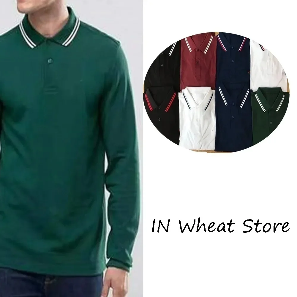 

New Wheat Embroidery High Quality Colored Polo Collar Long Sleeve Business Casual Cotton Mens Polo Shirts Golf Clothing Men