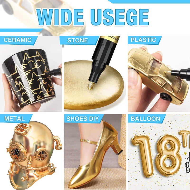 Mirror Chrome Markers Set - Gold & Silver Permanent Reflective Paint Pens for Resin, Metal, Glass, and Plastic Surfaces