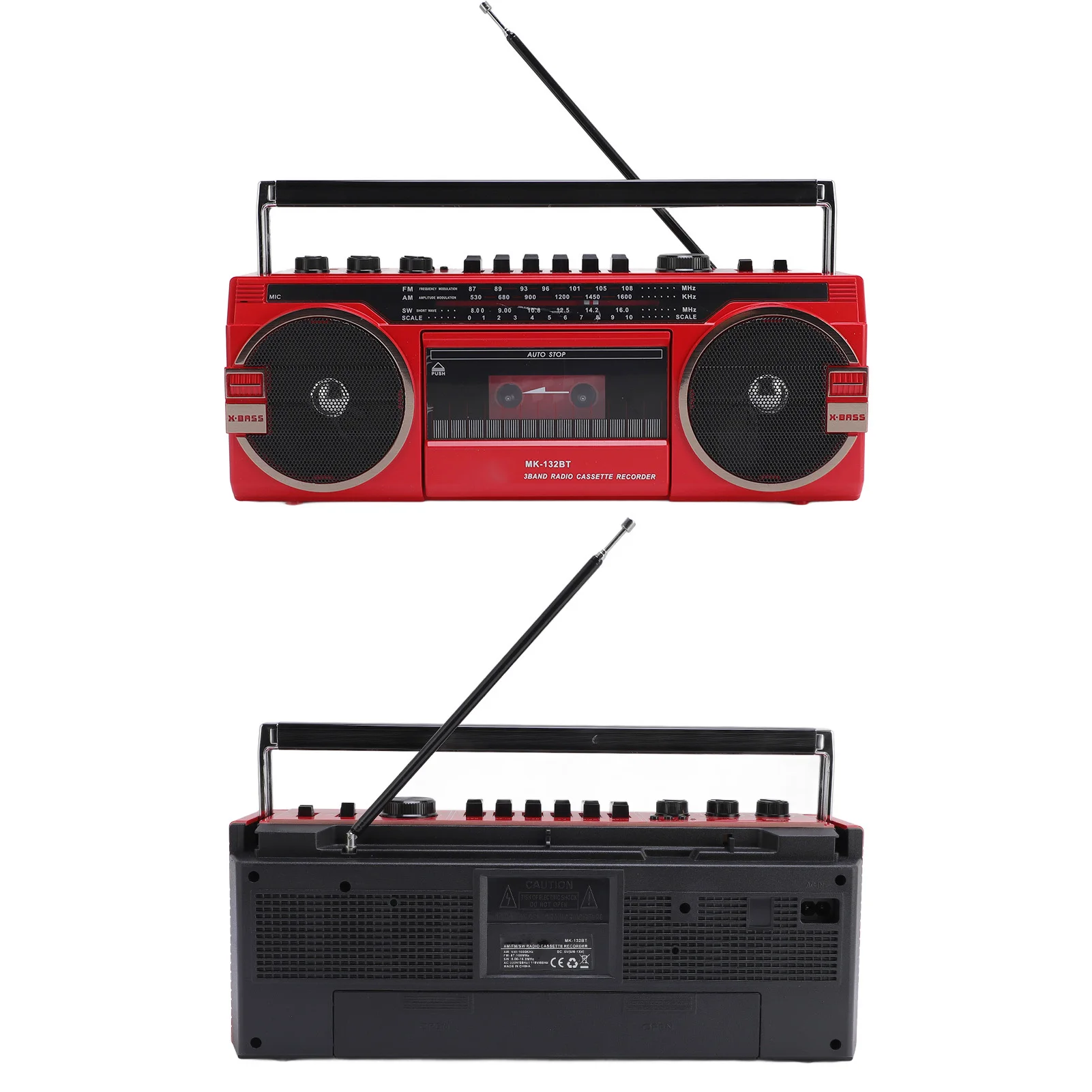 Radio Cassette Player Recorder Battery Operated Cassette Tape Player Recorder Red Bluetooth Speaker AC Powered for Outdoor