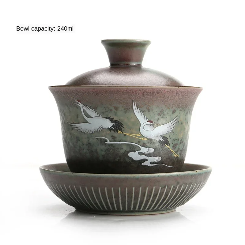 Vintage Ceramic Gai Wan Cha Large Number King Kung Fu Tea Anti-Scalding Tea Sancai Bowl A Single Home Sopera De Ceramica Gaiwan