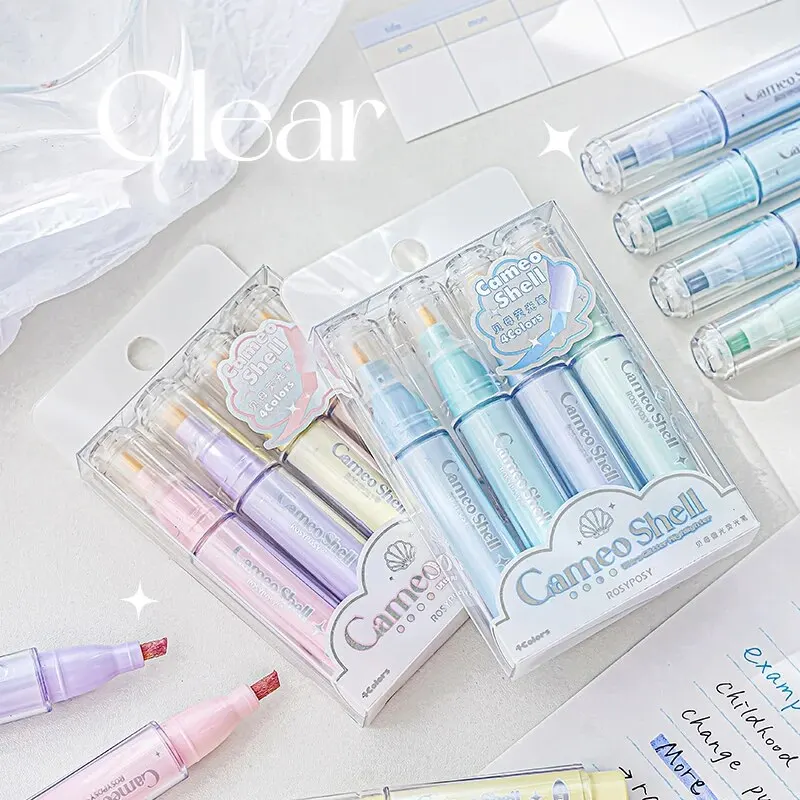 2 Styles 4pcs/Box Highlighter Pen Sparkling Colorful Beamy Highlighters Glowing Fluorescent Pens Creative School Supplies For Students Kids
