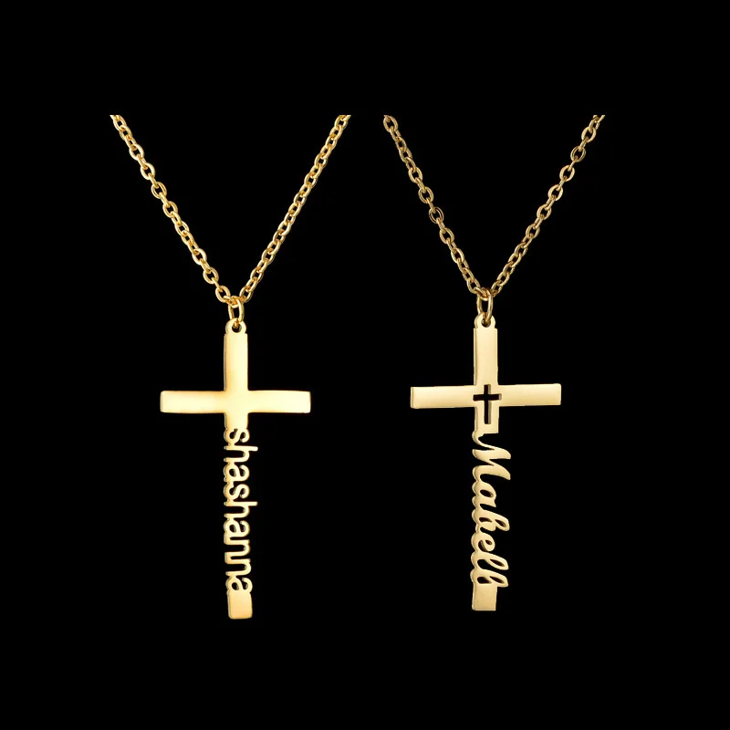 Custom Name Necklace Cross Customized Chains Stainless Steel Pendant Jewelry For Women Personalized Birthday Gift  Accessories