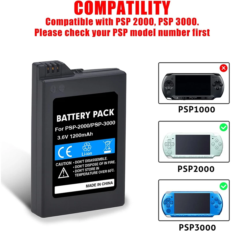 ソニー PSP2000/3000 3.6V 1200mAh リチウムイオン充電式バッテリー