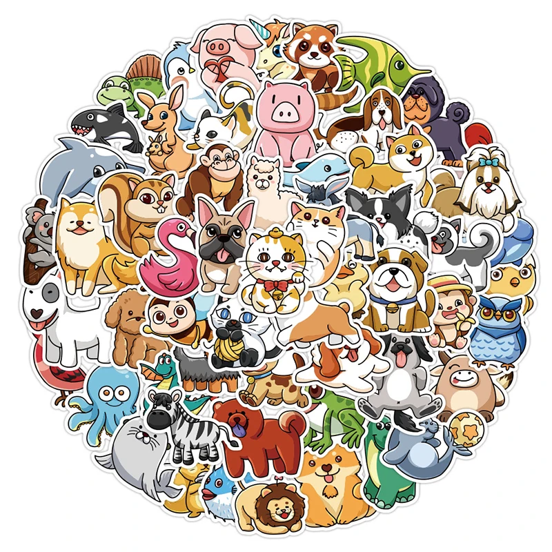

10/20/50pcs Kawaii Cartoon Animals Stickers for Suitcase Skateboard Laptop Luggage Waterproof Graffiti Cute Dog Sticker Kids
