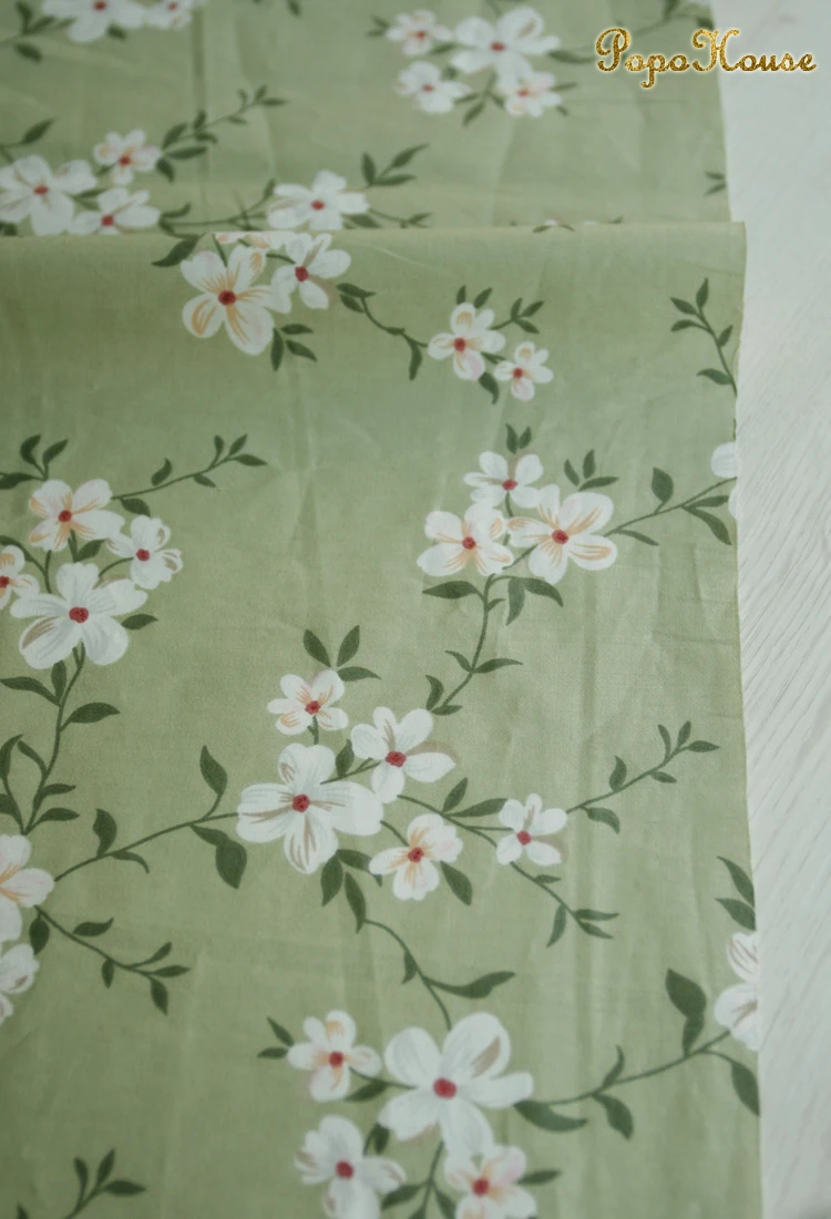 160x50cm 4월 녹색 꽃 능직 코튼 봉제 직물, 고대 의류 드레스 의류 DIY 천