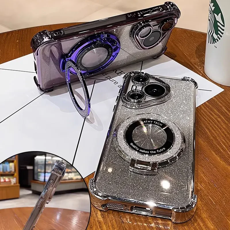Luxury Magnetic Bracket Shockproof Glitter Case with Holder