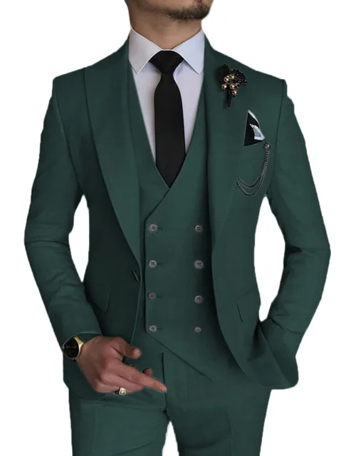 Lansboter Beige Men Suits 3 Pieces Slim Formal Peak Lapel Fit Wedding Business Evening Suit Jacket Vest With Pants formal suit