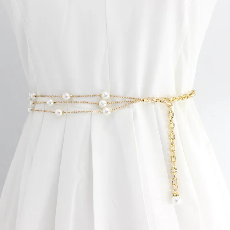 Thin Metal Pearl Waist Belt