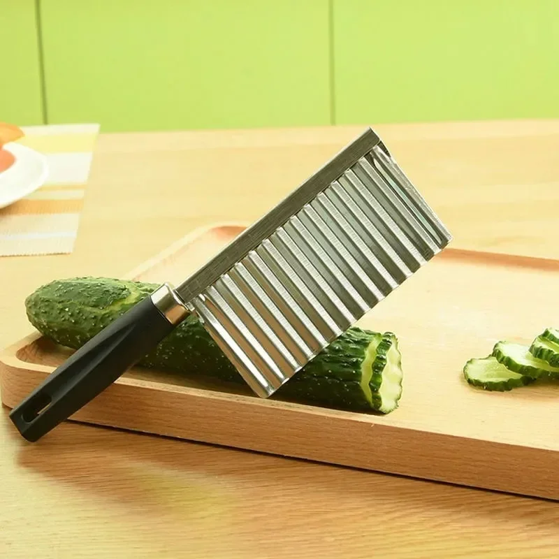Vegetable Slicer French Fry Cutter Stainless Steel Wavy Knife Potato Chip Slicer Dough Vegetable Fruit Chopper French Fry Maker Tools Cooking Kitchen Potato Cutter