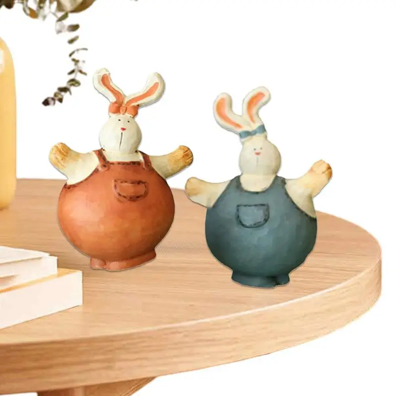 Happy Easter Bunny Figurine 1 Paio Statua Vintage Bunny Rabbit Holiday Decor Easter Bunny Ornament Per Tv Stand Tavolo Da Pranzo