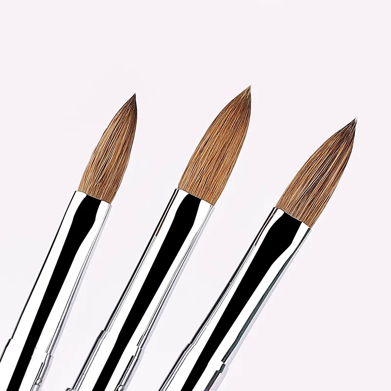 ANGNYA Pure Kolinsky Hair Acrylic Nail Art Brush Rhinestones Metal Handle Nail Art Builder Brush Carving Pen Pro Nail Salon Tool 3