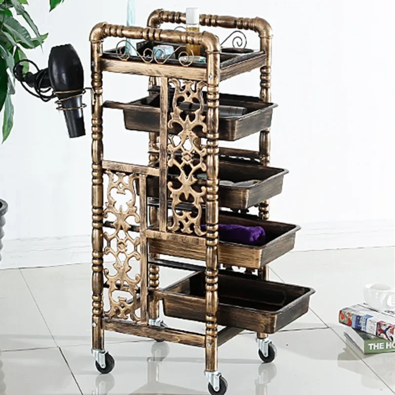 Beauty Salon Cart with Universal Wheels Multilayer Storage for Hairdresser Tools Elegance Fashion Retro