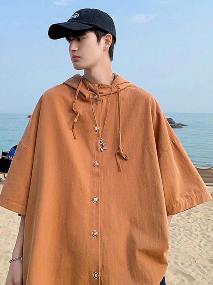 Gmiixder Hooded Short-sleeved Shirts for Men Women Japan