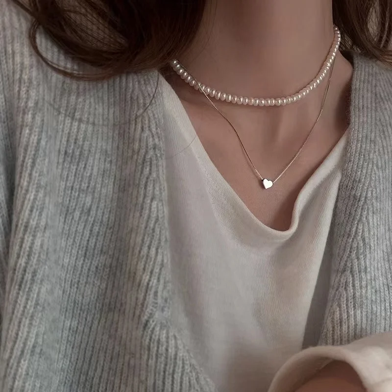 

New 925 Sterling Silver Personalized Heart Necklace Pearl Collarbone Chain Choker Fashion Accessories For Women's Fine Jewelry