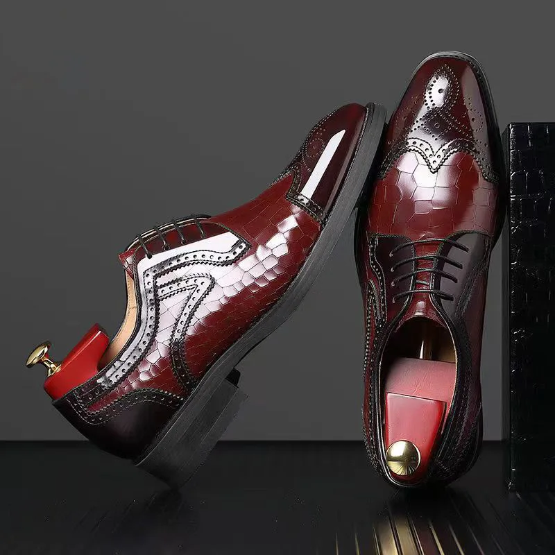 

Luxury Men Formal Leather Shoes Hollow Lace Square Toe Breathable Brogue Oxford Shoes Slip On Business Wedding Office Shoe Black
