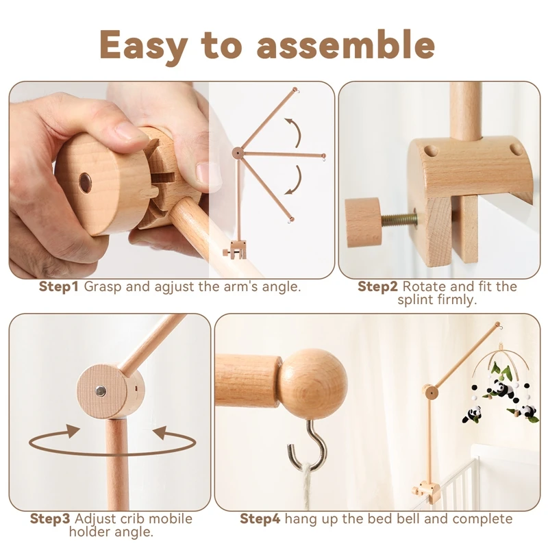 Baby Rattle Toy Bed Bell Bracket Wooden Mobile 0-12 Months Newborn Crochet Bed Bell Hanging Toys Holder Bracket Infant Crib Gift 4
