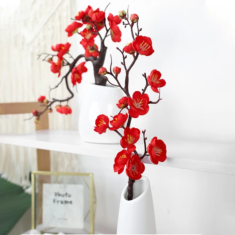 1 Ramo Di Fiore Di Prugna Artificiale In Seta Bianca, Lungo 60 Cm - Stelo Con Filo Metallico Per Decorazioni Primaverili