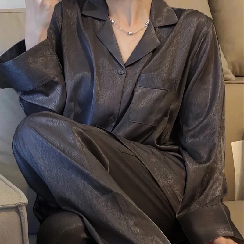Women Pajamas Sets Pocket Pyjama Spring Autumn Lapel Cute Pijamas Female Loungewear Long Sleeve Shirt Pants Sleepwear Homewear