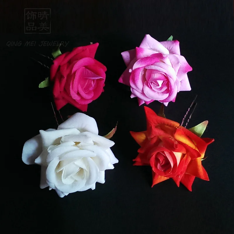 Jewelry Accessories Hair Accessory Hair Headdress Bridal Headwear U Type Red Rose Wedding Bride Jewelry Women Hair Accessories Hair Fork Silk Flower Headdress Handmade Bridal Party Headpieces SL