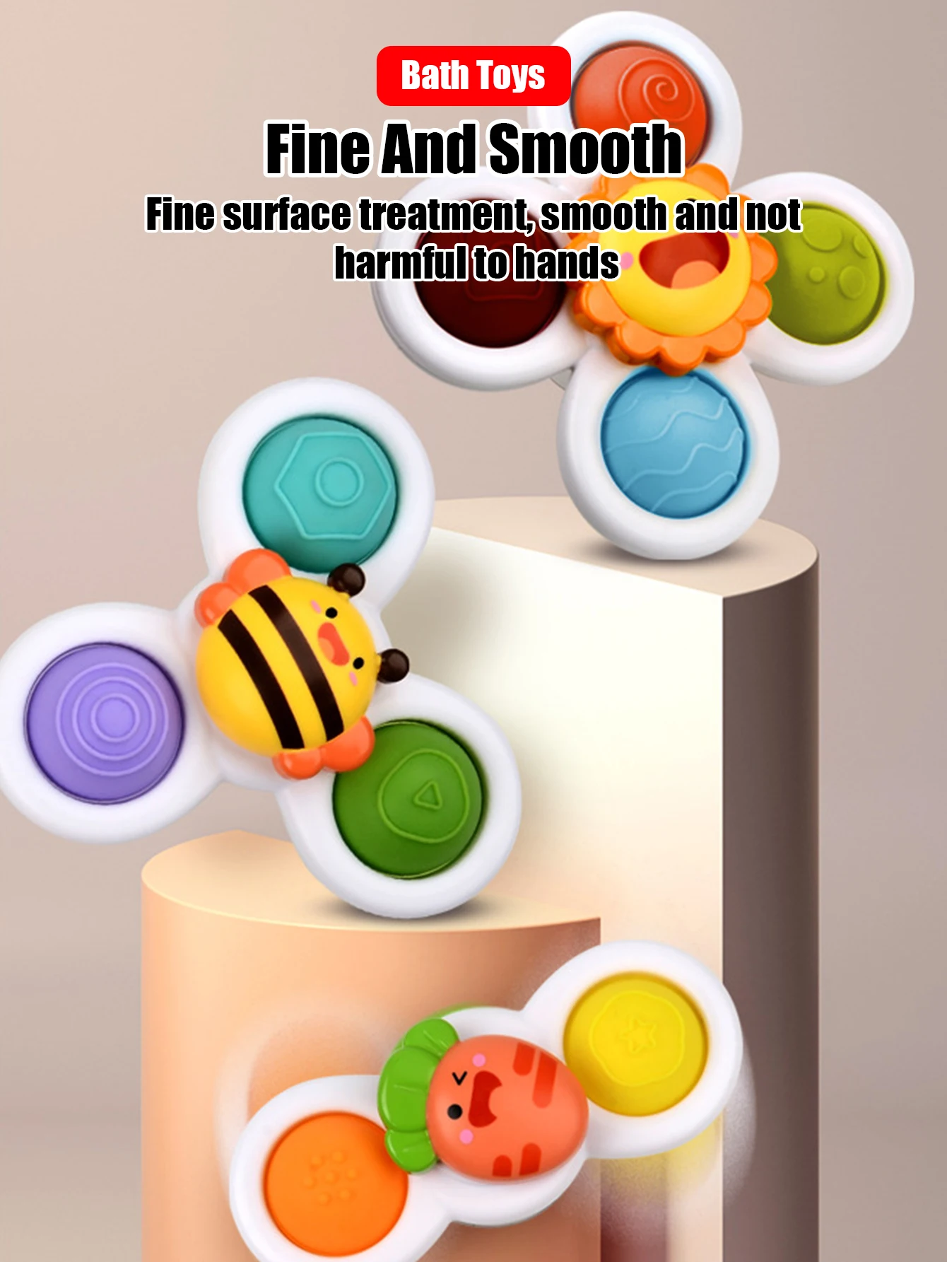 3Pcs Suction Cups Spinning Top Toy For Baby Game Infant Teether Relief Stress Educational Rotating Rattle Bath Toys For Children 5