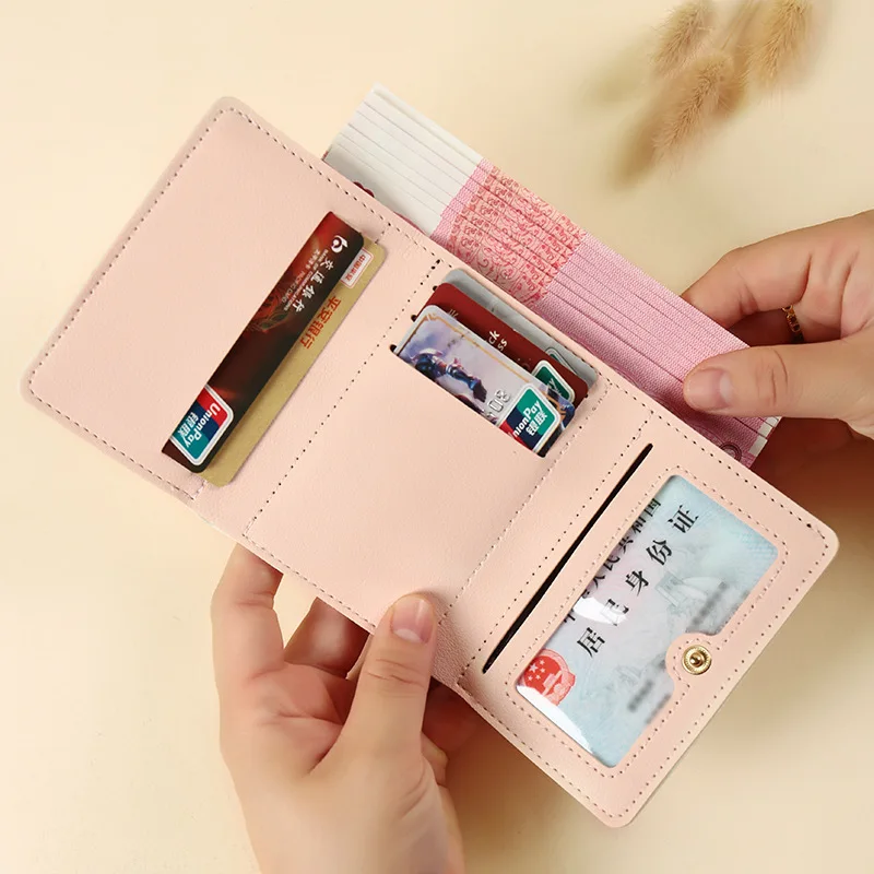 Cute Korean Style Wallet Women Sweet Pink Color Floral Bow Purse Card Wallet for Girl Portable Travel Cash Coin Photocard 지갑
