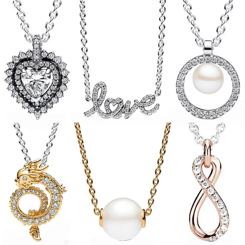 Sparkling Heart Halo Scritto A Mano Love Pearl Collier Ciondolo Collana In Argento Sterling 925 Per Gioielli Fai Da Te Con Perline Di Moda