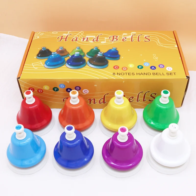 Desk Bells 8 Notes Diatonic Metal Hand Bells Percussion Musical for Classroom Party Baby Sound Sense Melody Clock