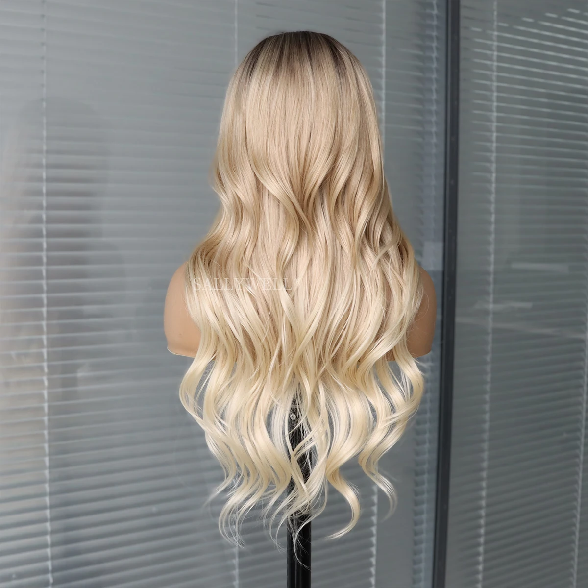 Loose wave ombre blonde wigs 13x4 lace front wigs with dark roots 3 tones hair wig heat resistant synthetic natural looking