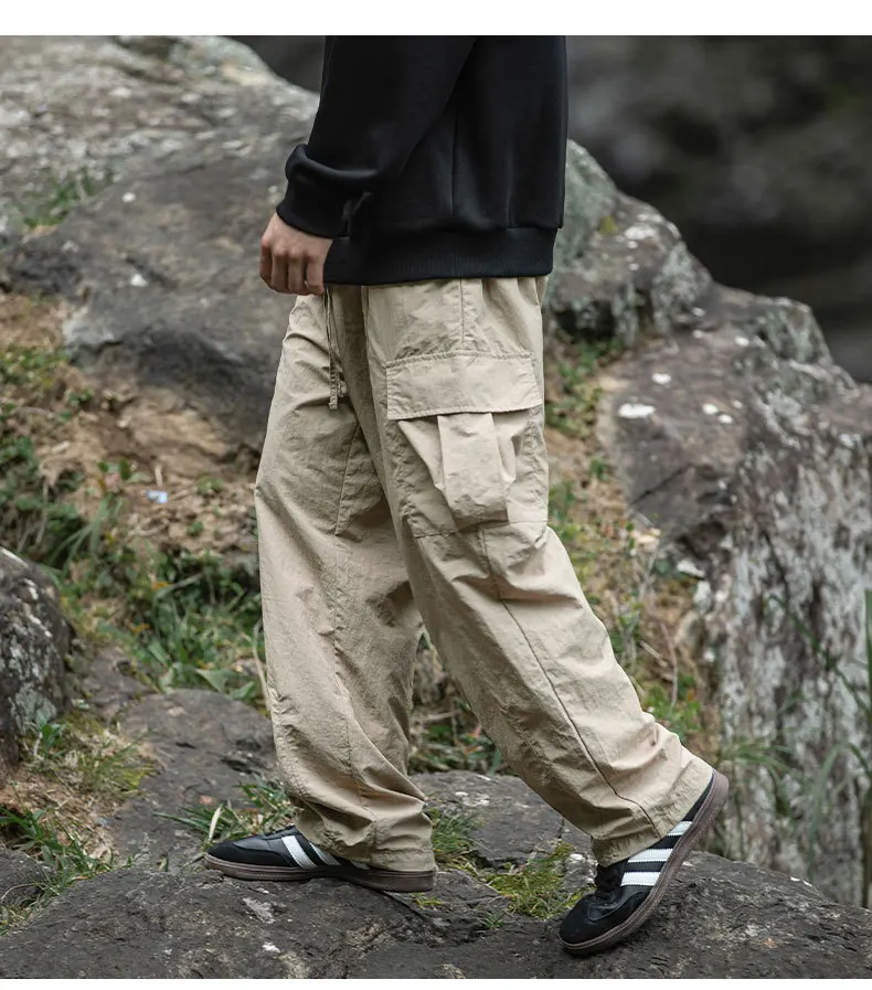 Waterproof texture micro wrinkle fabric casual pants loose three-dimensional patch pocket outdoor cargo pants