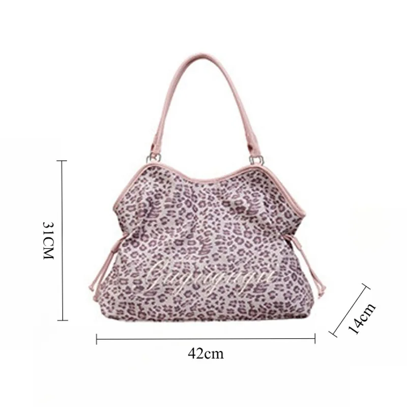 Borsa a Spalla da Donna Y2K alla Moda, Borsa a Mano Dolce con Pois, Borsa Tote Coreana Casual Versatile con Stampa Leopardata Marrone Satinata - immagine 6