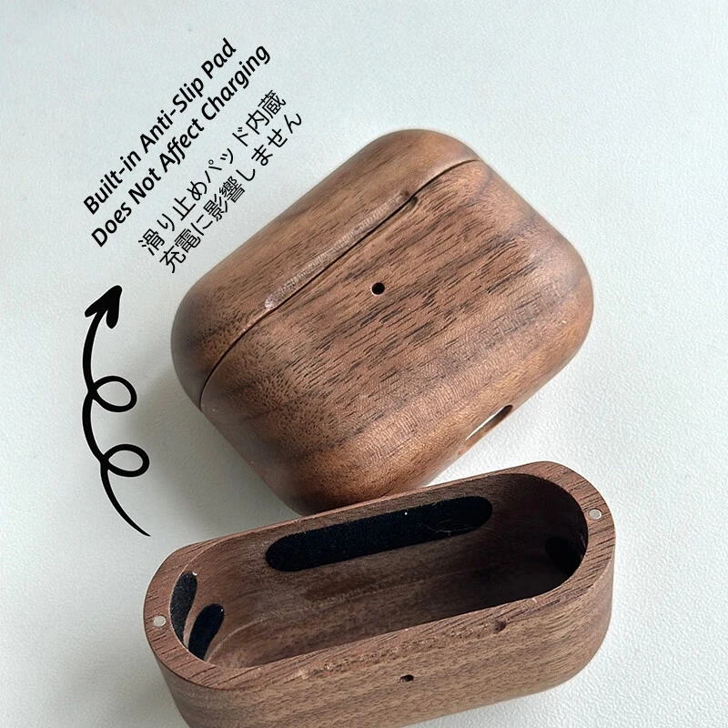 Walnut Wood Round Frame Protective Case with Engraved Stickman Pattern