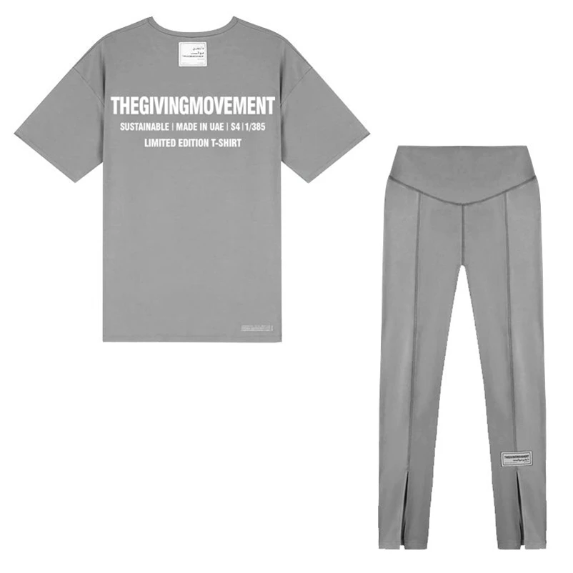 

THEGIVINGMOVEMENT 2023 Casual Short-sleeved Tshirts Oversized+ Flared Split Leggings Yoga Pant TGM For Women Two Piece Sets