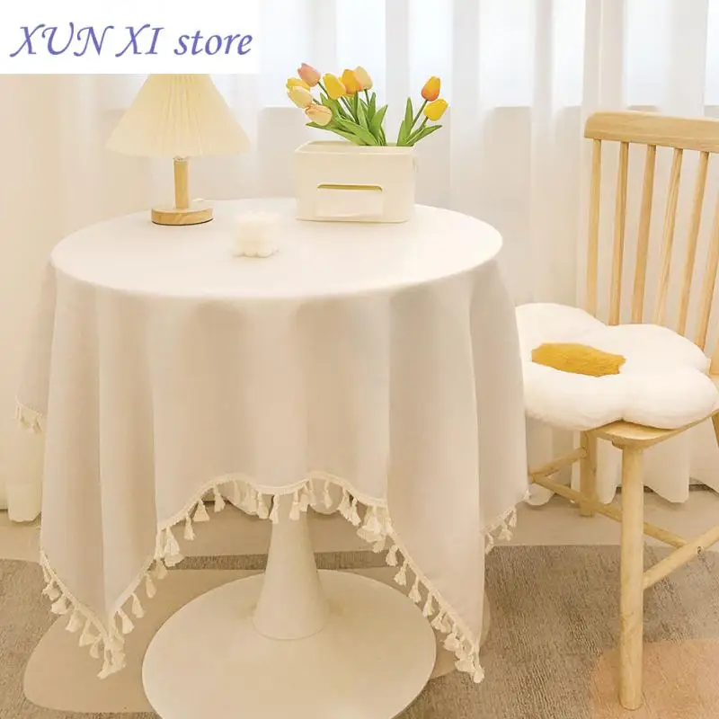 

New Tassel cotton linen tablecloth desk decoration cloth round tablecloth tea table dining table tablecloth tea table cloth art