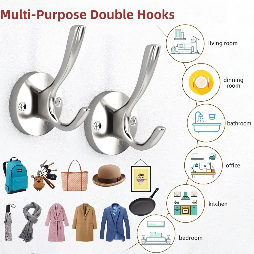 Towel Hooks for Bathroom Wall Mounted 4 Pack Coat Hooks Brushed Nickel Towel Hook Satin Nickel Coat and Hat Hook Silver Wall Ho