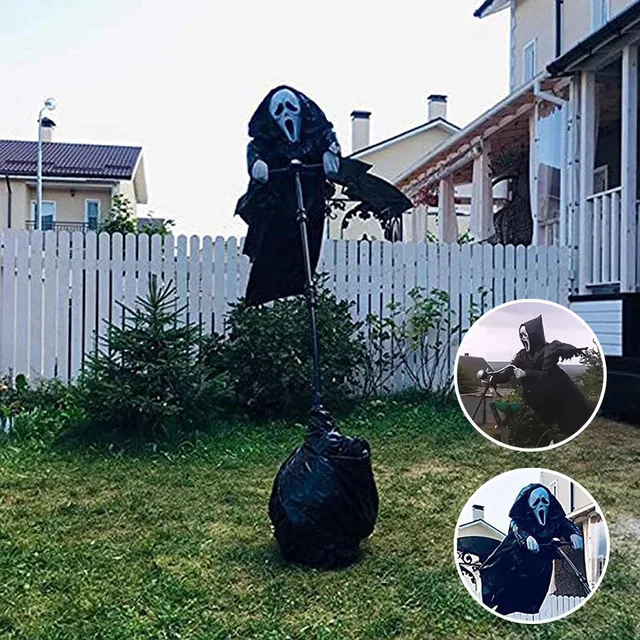 Halloween Garden Ghostface Scarecrow Decor - Scary Scream Hanging Ghost Scarecrow for Creative Courtyard Decor and Bird Repelling - Image 2