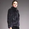 Natural Rabbit Fur Coat Women Winter Jacket Real Leather And Fur Bolero Women's Clothing Female Outerwears With 2024 Black Cold 4